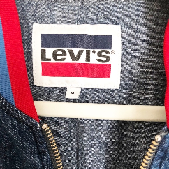 Levi’s Denim Soraya Bomber Jacket Stripe Trim M - Picture 6 of 9